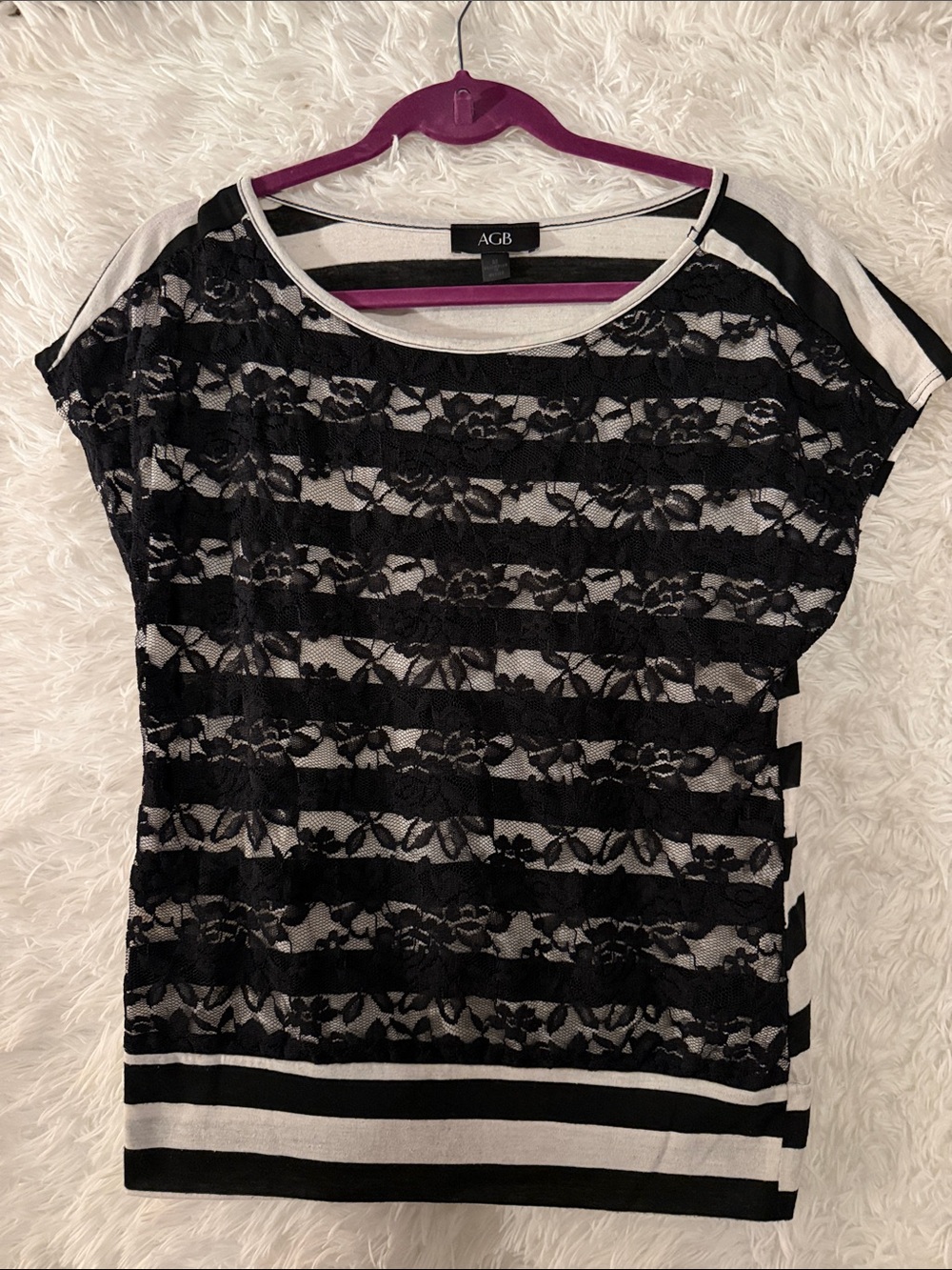AGB Medium Lace Striped Blouse